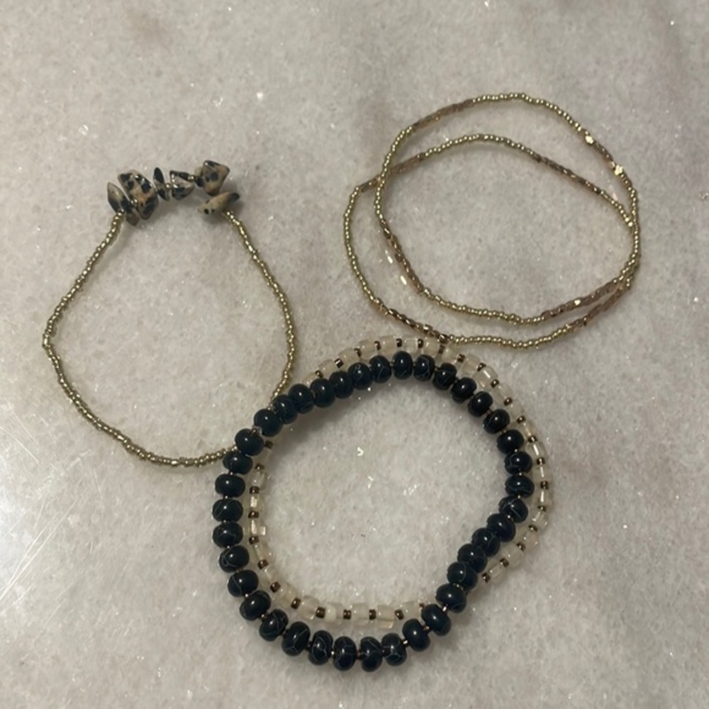 Universal Thread bracelets semi precious stones gold black stretch jewelry New